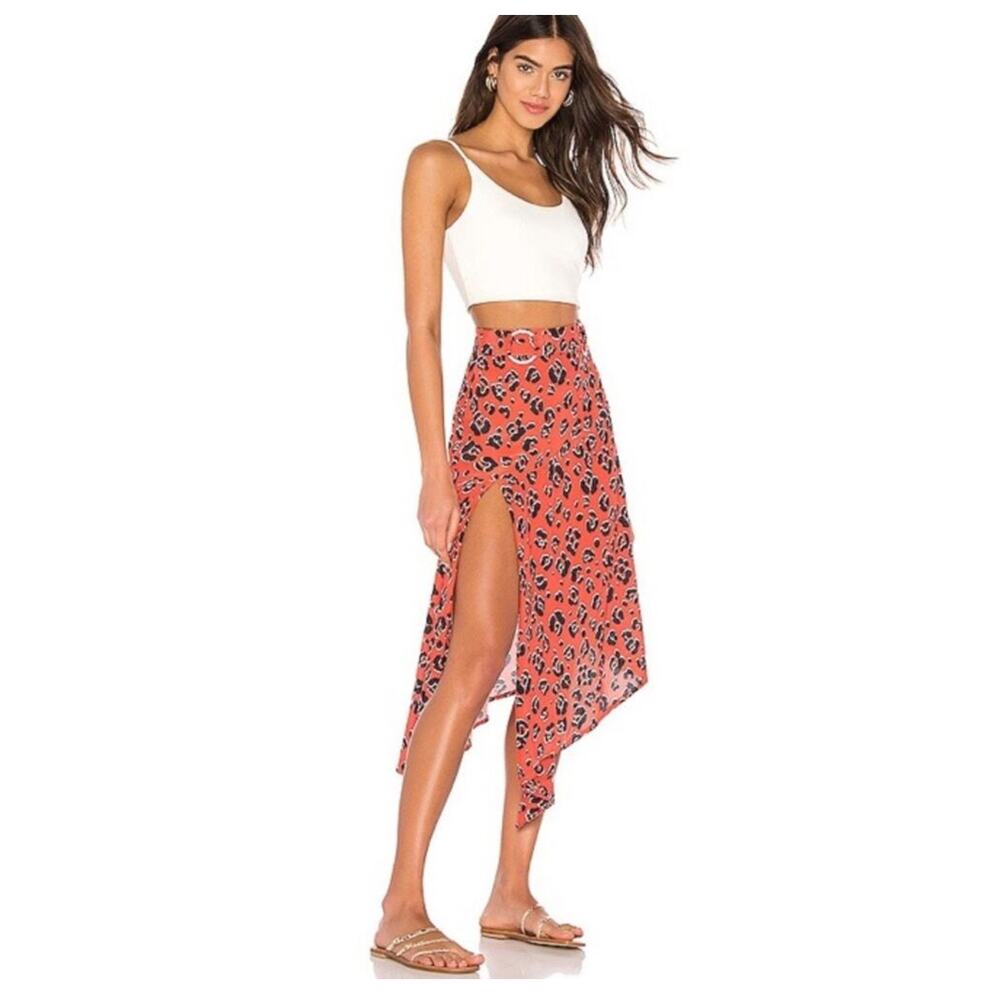 Suboo Zanzibar Animal Print Belted Asymmetric Midi Skirt 2 Casual Resort Beach